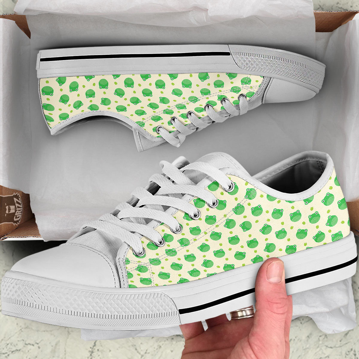 Frog Faces Print Pattern White Low Top Shoes-grizzshop