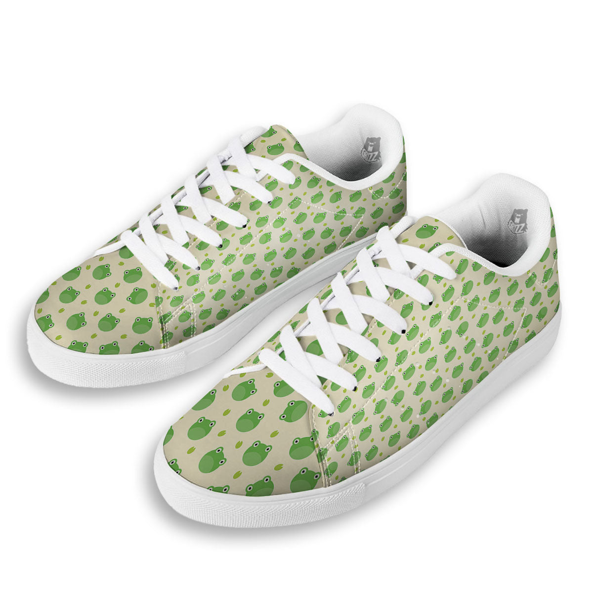Frog Faces Print Pattern White Low Top Sneakers-grizzshop