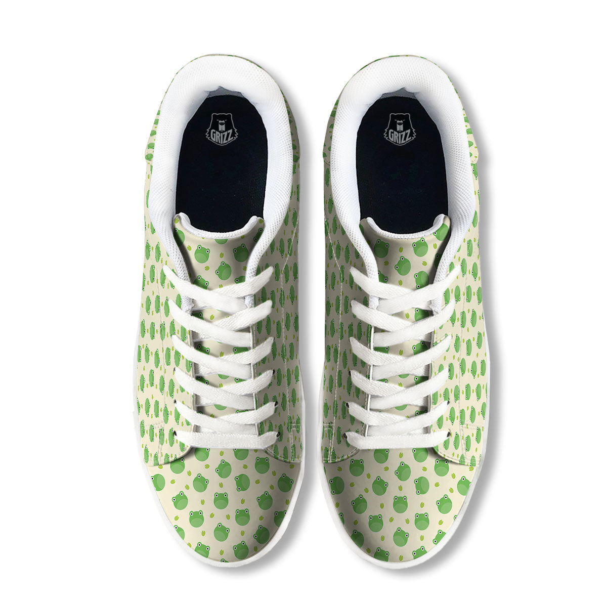 Frog Faces Print Pattern White Low Top Sneakers-grizzshop