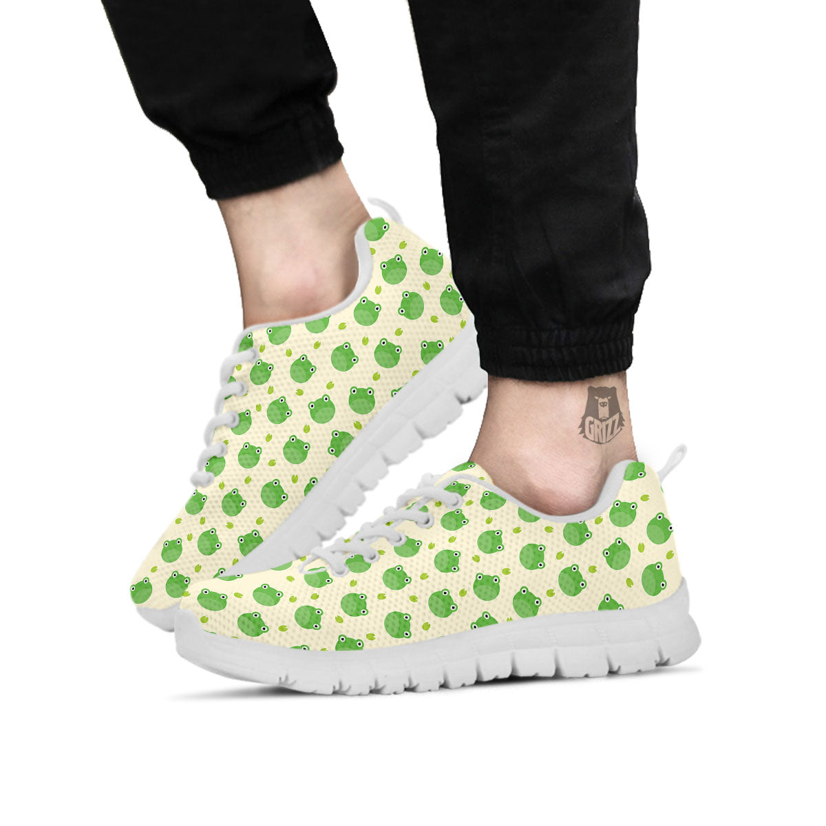 Frog Faces Print Pattern White Sneaker-grizzshop
