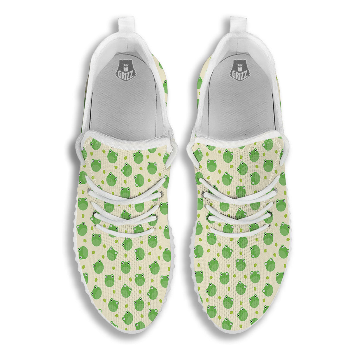 Frog Faces Print Pattern White Walking Shoes-grizzshop