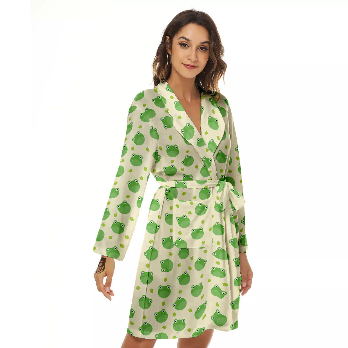 Frog Faces Print Pattern Women's Robe-grizzshop