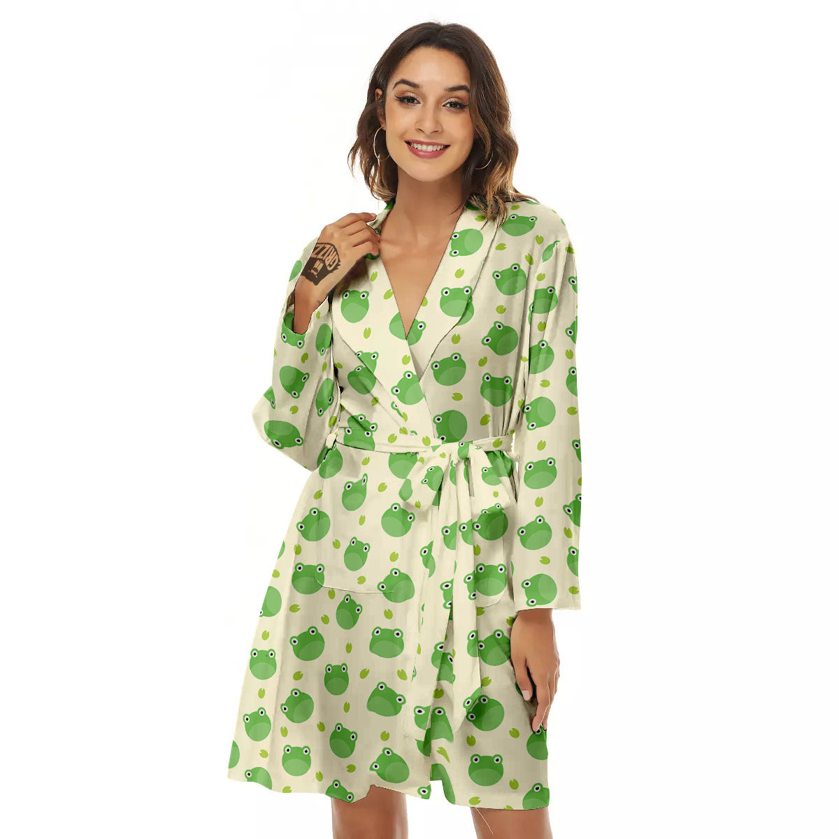Frog Faces Print Pattern Women's Robe-grizzshop