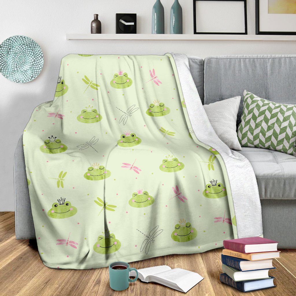 Frog Prince Crown Pattern Print Blanket-grizzshop