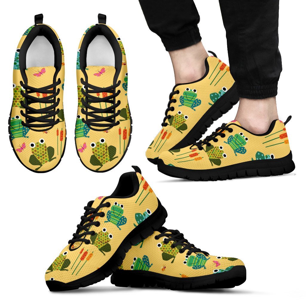 Frog Pattern Print Black Sneaker Shoes For Men Women-grizzshop