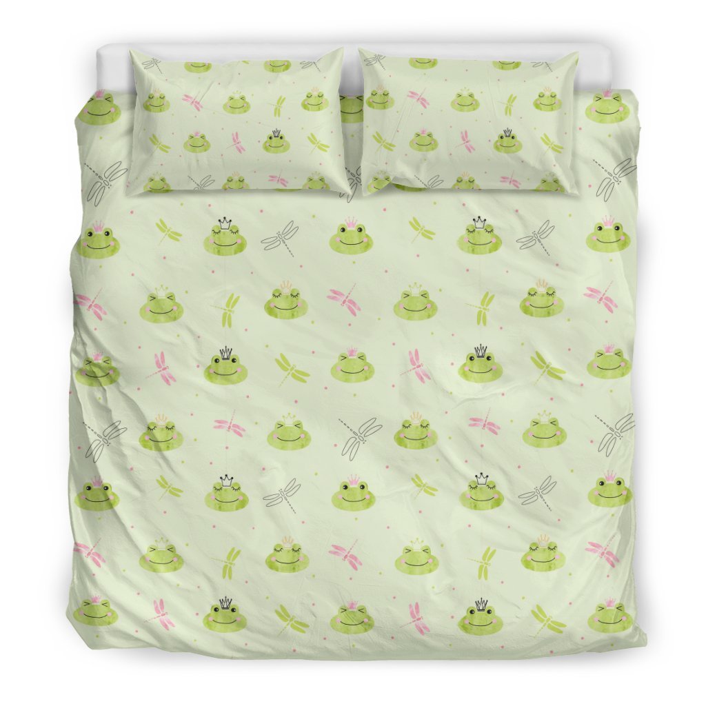 Frog Prince Crown Pattern Print Duvet Cover Bedding Set-grizzshop