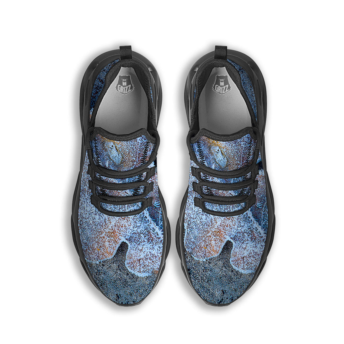 Frozen Leaf Oak Print Black Running Shoes-grizzshop