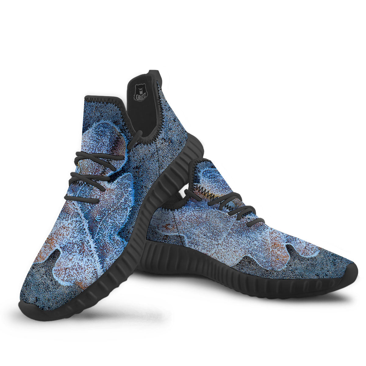 Frozen Leaf Oak Print Black Walking Shoes-grizzshop