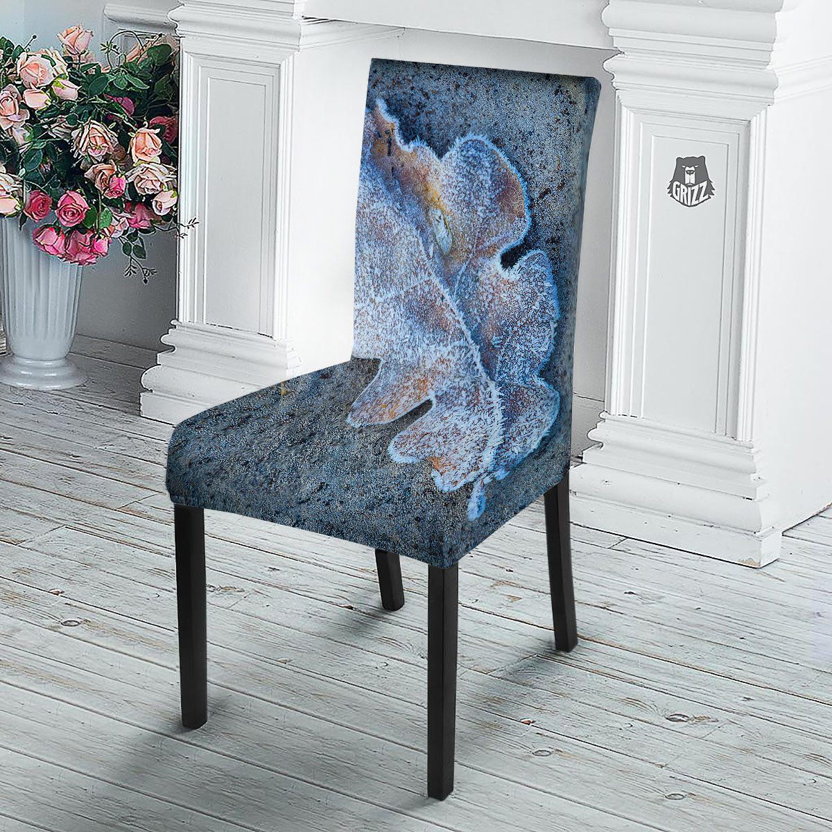 Frozen Leaf Oak Print Dining Chair Slipcover-grizzshop