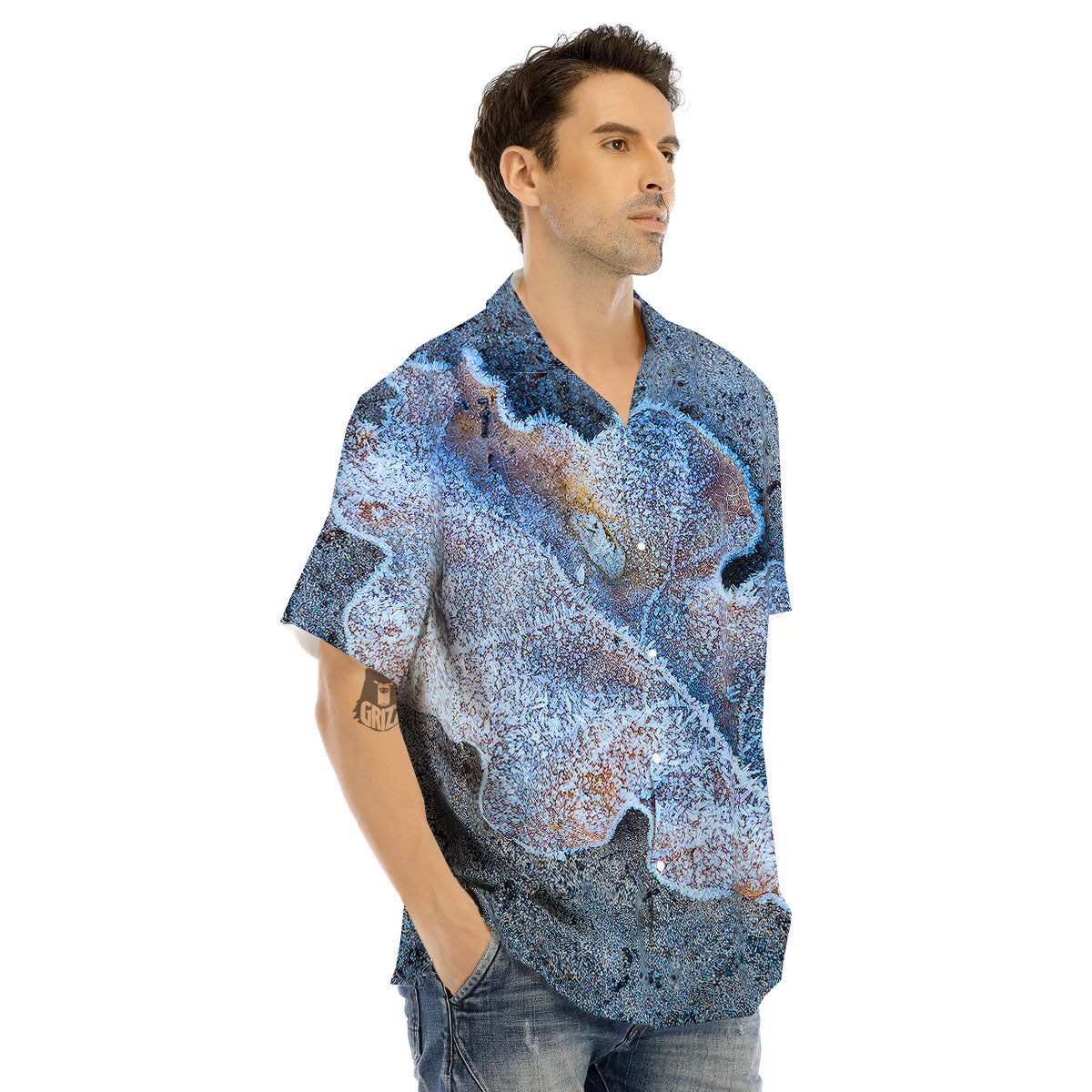 Frozen Leaf Oak Print Men's Hawaiian Shirt-grizzshop
