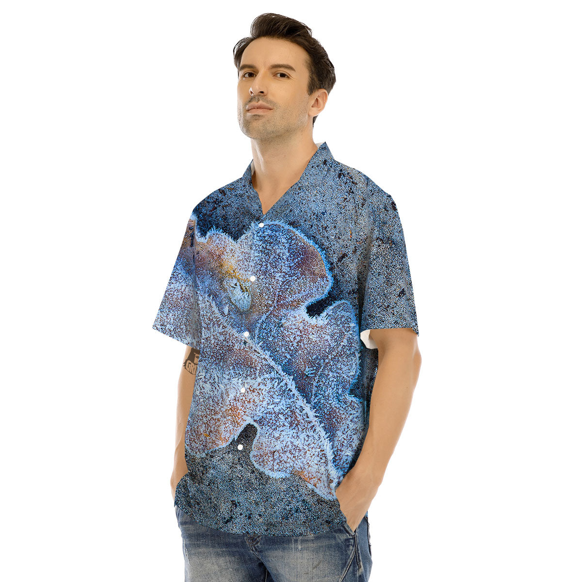 Frozen Leaf Oak Print Men's Hawaiian Shirt-grizzshop