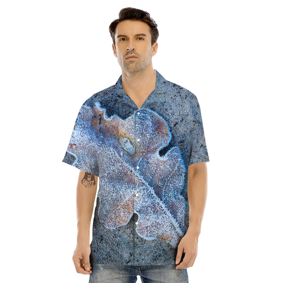 Frozen Leaf Oak Print Men's Hawaiian Shirt-grizzshop