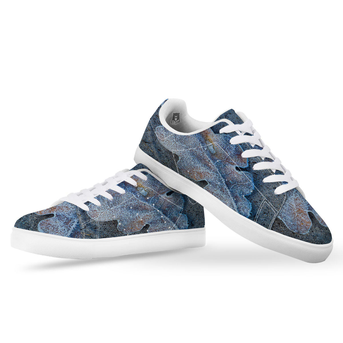 Frozen Leaf Oak Print White Low Top Sneakers-grizzshop