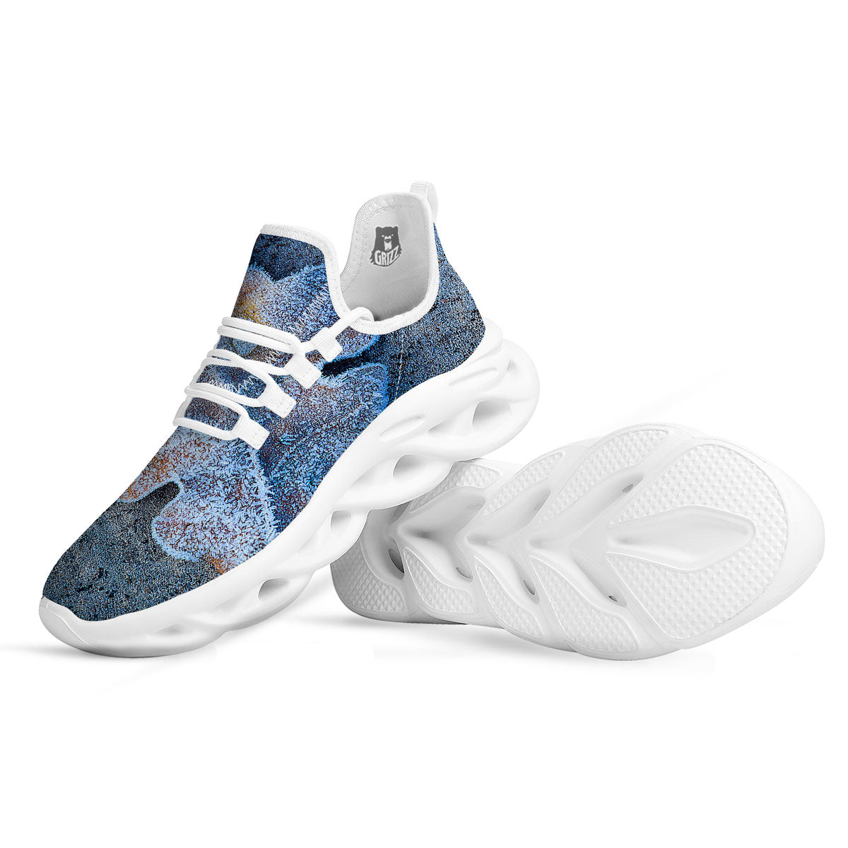 Frozen Leaf Oak Print White Running Shoes-grizzshop