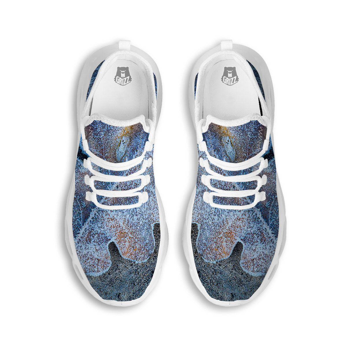 Frozen Leaf Oak Print White Running Shoes-grizzshop