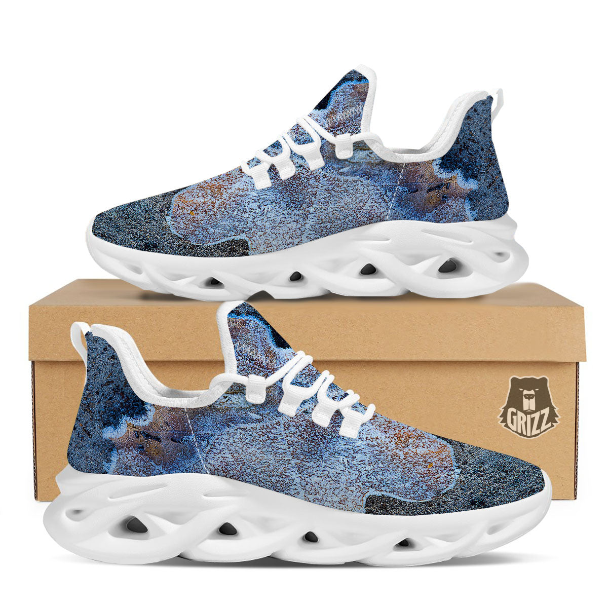 Frozen Leaf Oak Print White Running Shoes-grizzshop