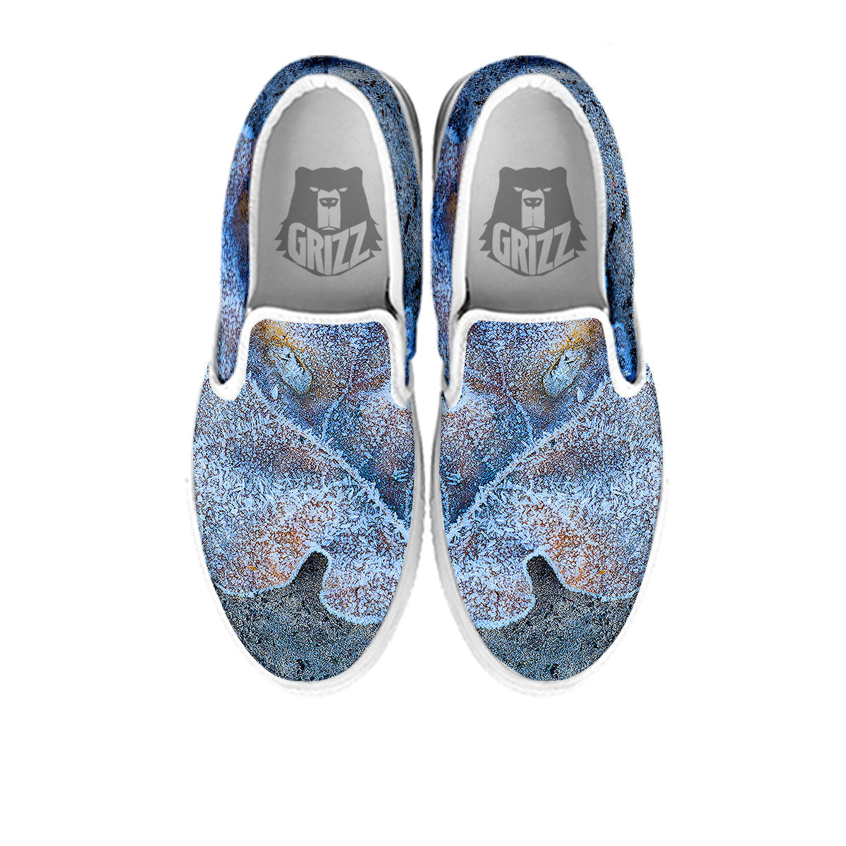 Frozen Leaf Oak Print White Slip On Shoes-grizzshop