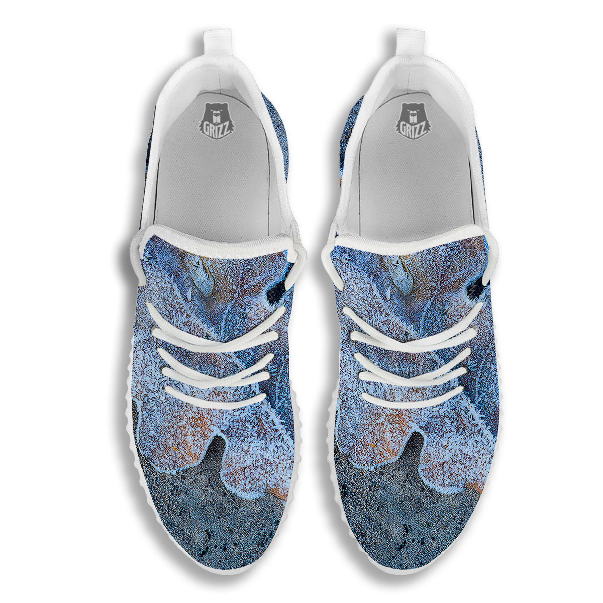 Frozen Leaf Oak Print White Walking Shoes-grizzshop