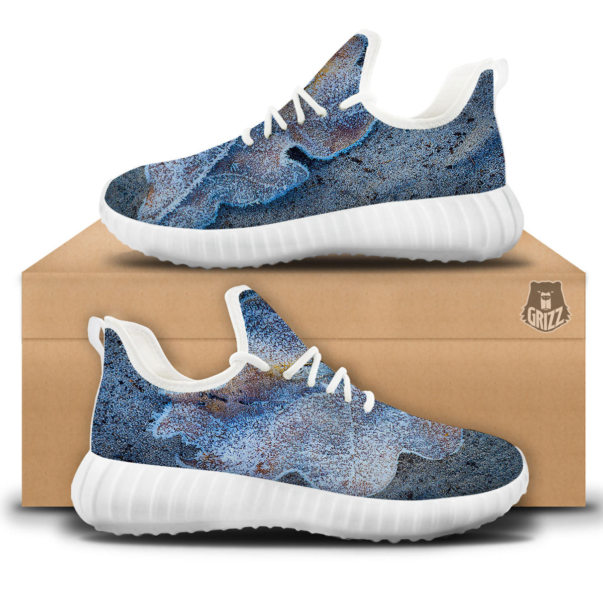 Frozen Leaf Oak Print White Walking Shoes-grizzshop