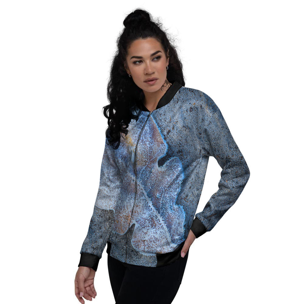 Frozen Leaf Oak Print Women's Bomber Jacket-grizzshop