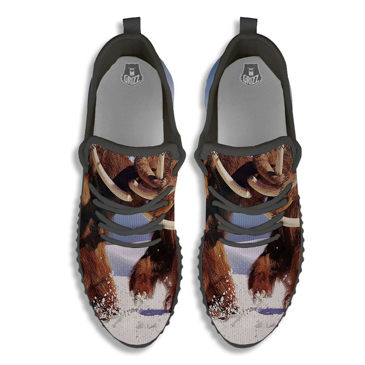 Frozen Mammoth Print Black Walking Shoes-grizzshop