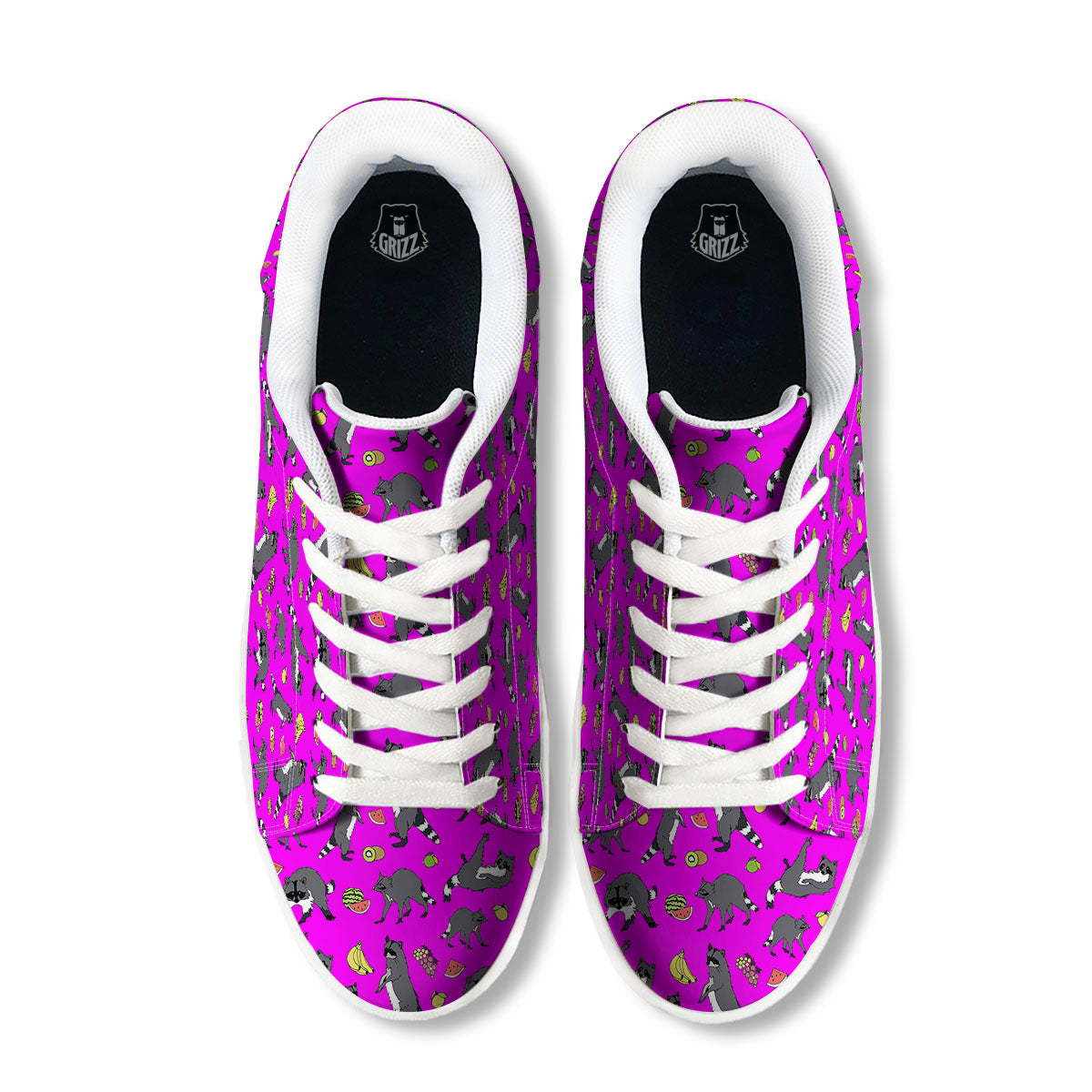 Fruit And Raccoon Print Pattern White Low Top Sneakers-grizzshop