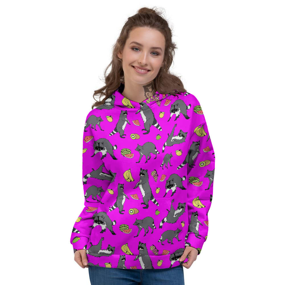 Fruit Raccoon Pattern Print Hooded Blanket