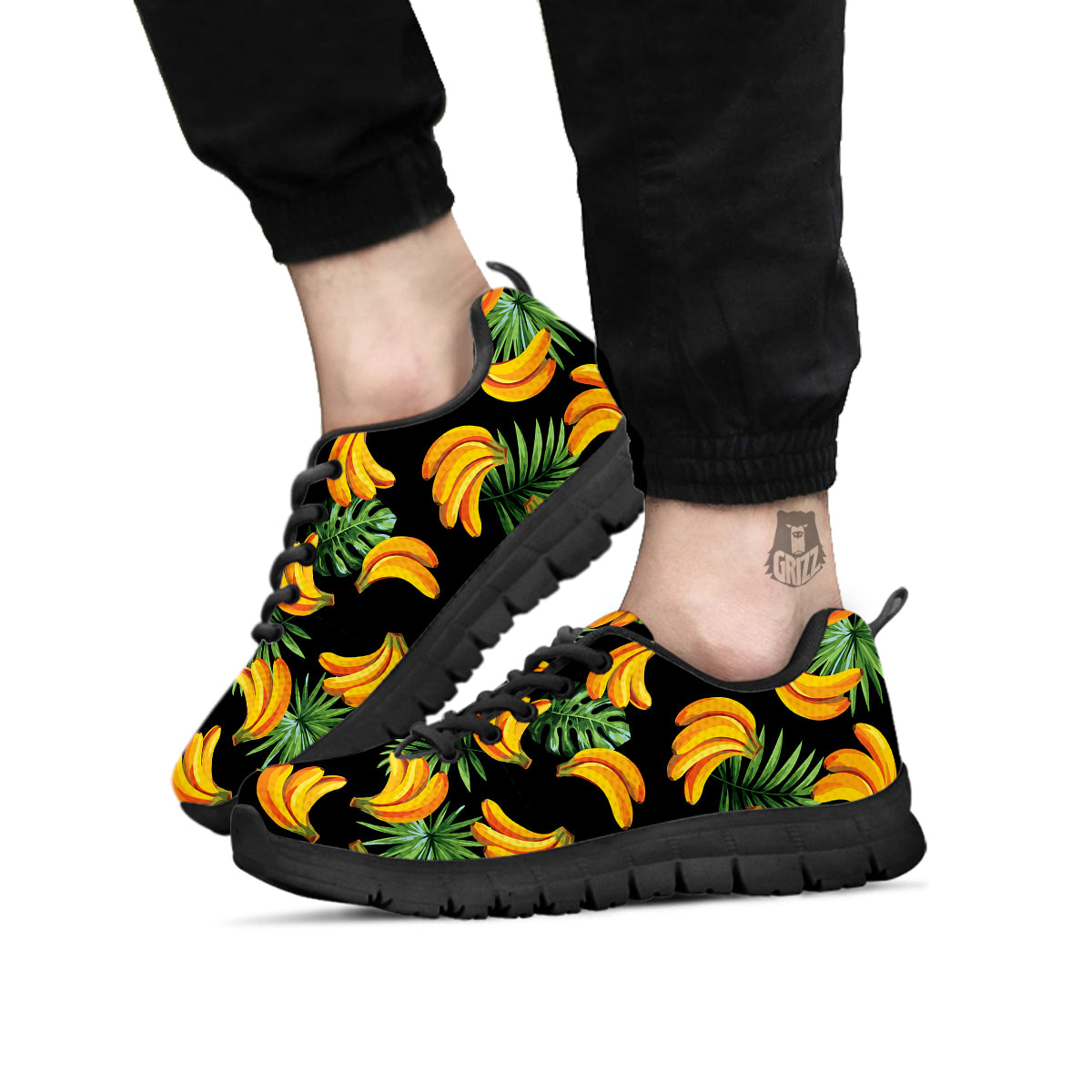 Fruit Banana Print Pattern Black Sneaker-grizzshop