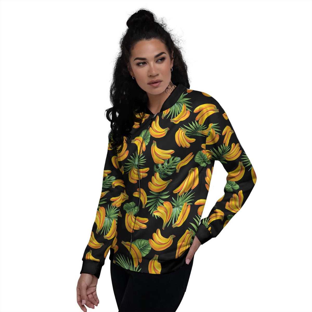 Fruit Banana Print Pattern Women's Bomber Jacket-grizzshop