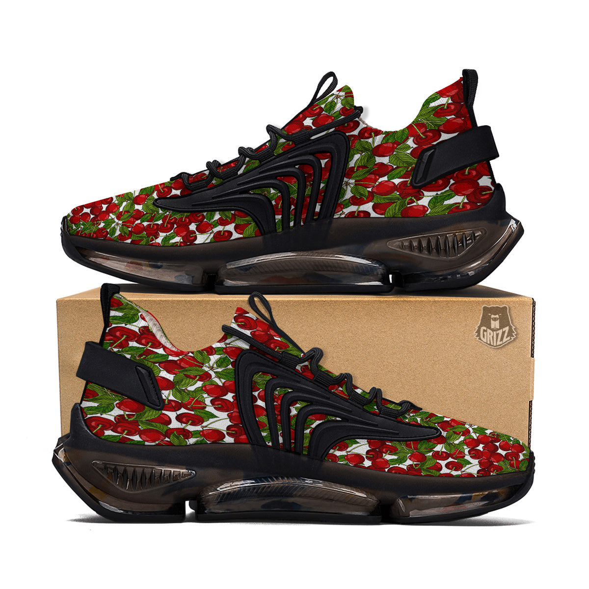 Fruit Cherry Print Pattern Black Gym Shoes-grizzshop
