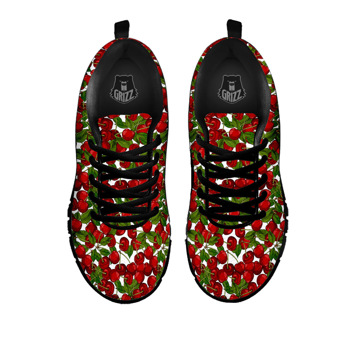 Fruit Cherry Print Pattern Black Sneaker-grizzshop