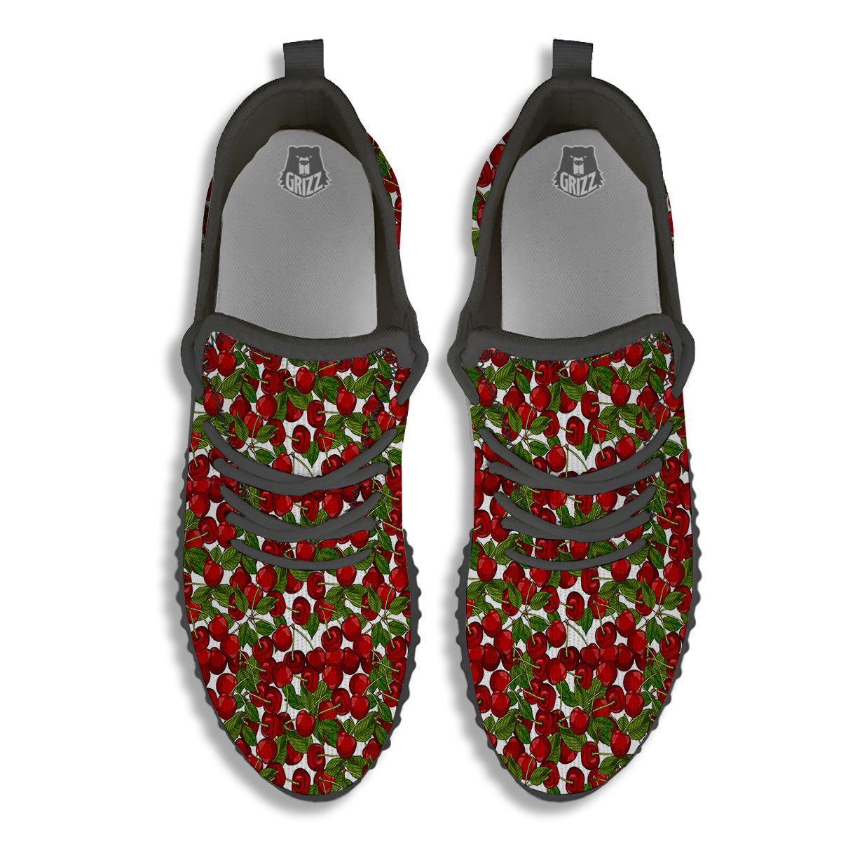 Fruit Cherry Print Pattern Black Walking Shoes-grizzshop