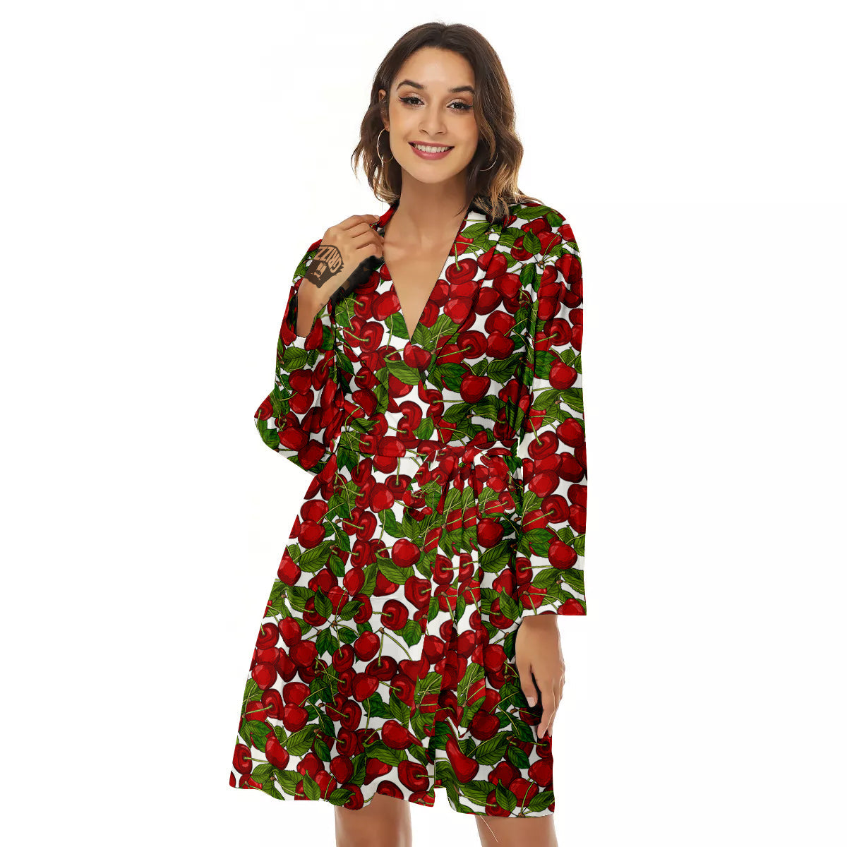 Fruit Cherry Print Pattern Women's Robe-grizzshop