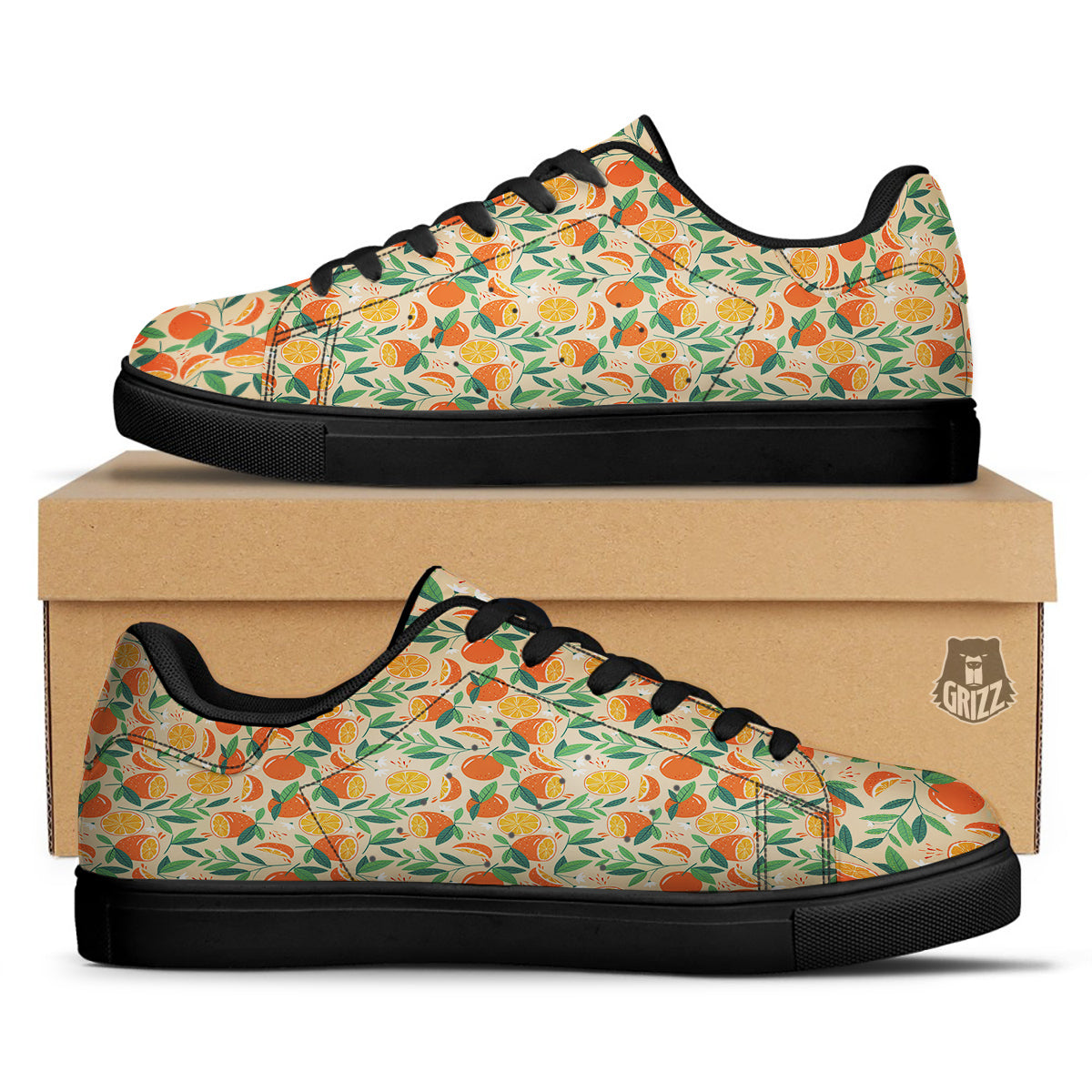 Fruit Cute Orange Print Pattern Black Low Top Sneakers-grizzshop