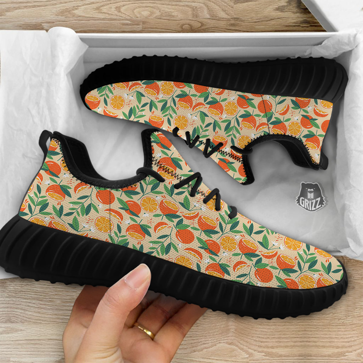 Fruit Cute Orange Print Pattern Black Walking Shoes-grizzshop