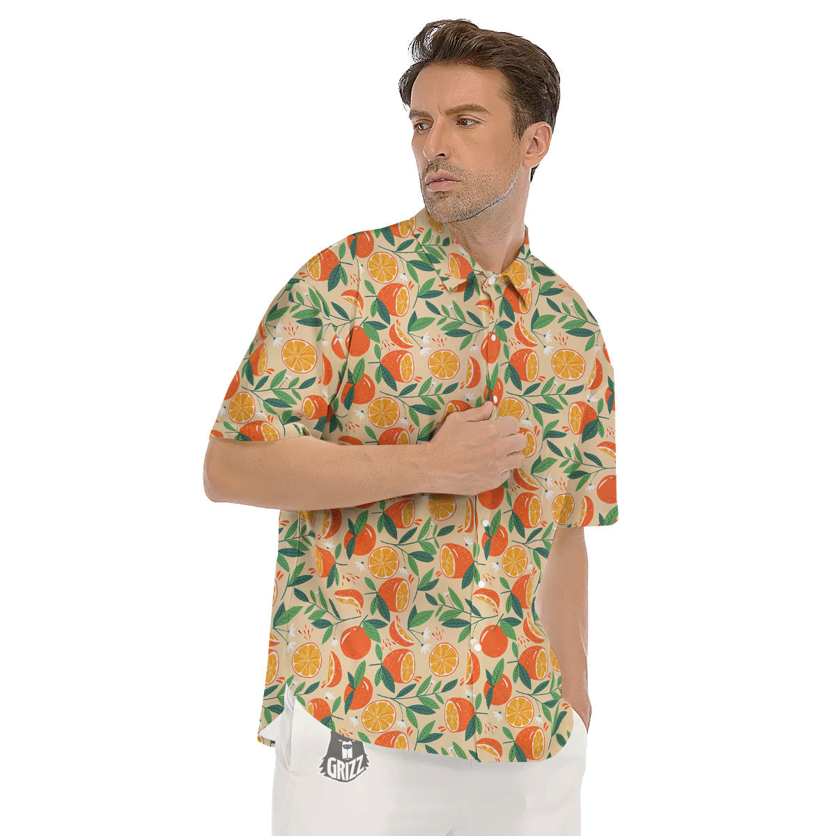 Fruit Cute Orange Print Pattern Men's Short Sleeve Shirts-grizzshop