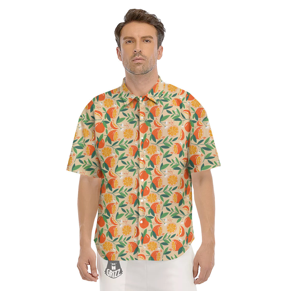Fruit Cute Orange Print Pattern Men's Short Sleeve Shirts-grizzshop