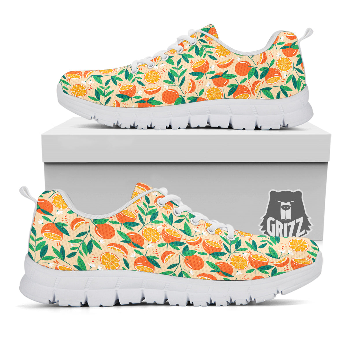 Fruit Cute Orange Print Pattern White Sneaker-grizzshop