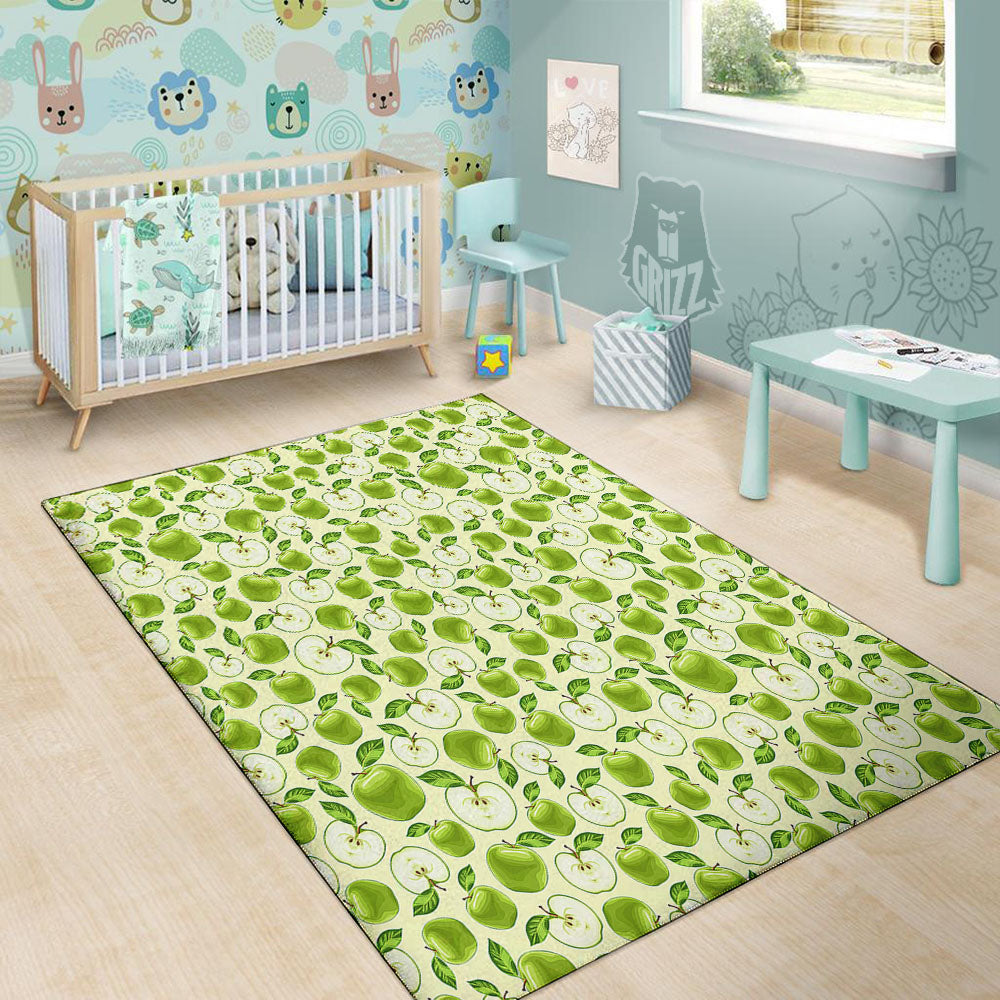 Fruit Green Apple Print Pattern Floor Mat-grizzshop