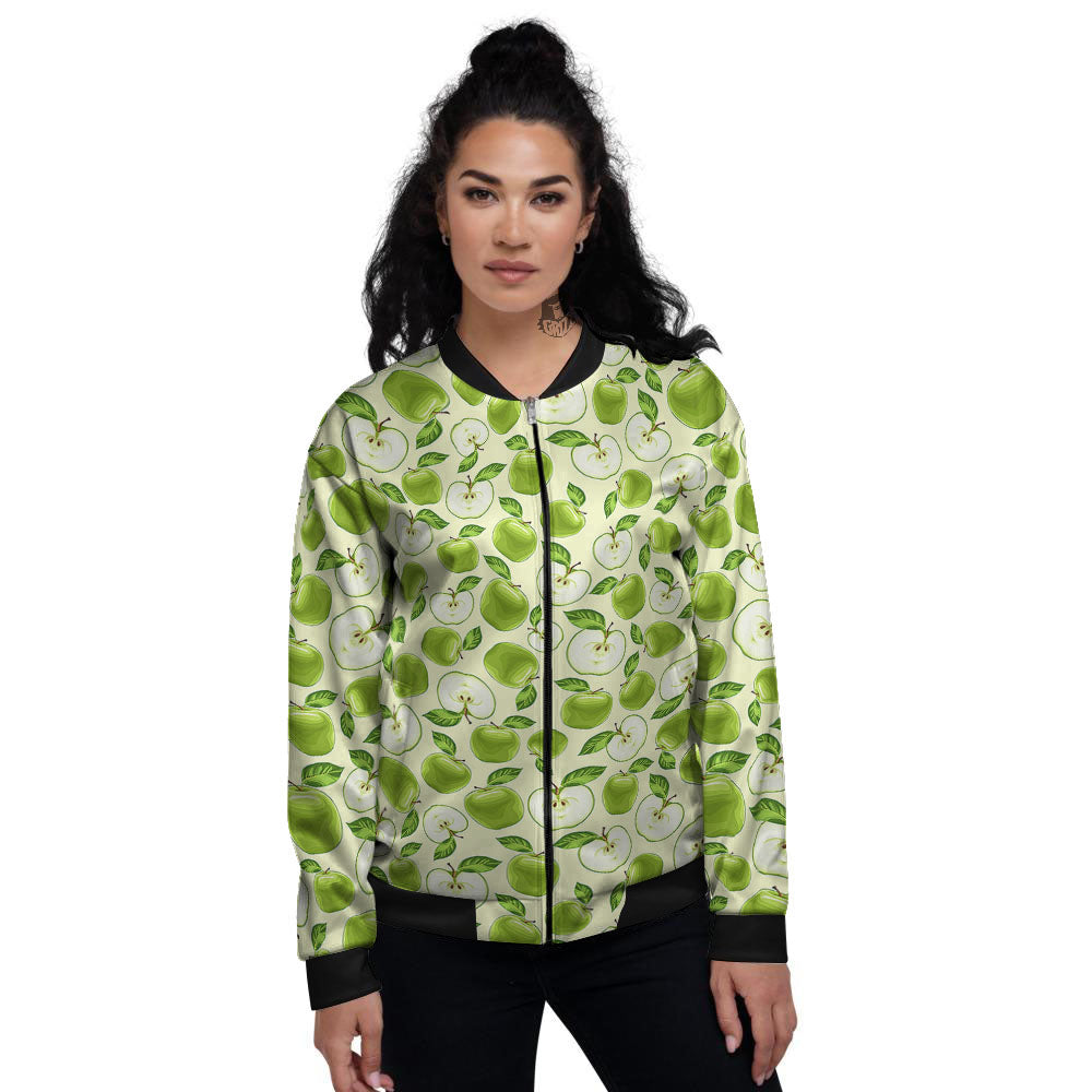 Fruit Green Apple Print Pattern Women's Bomber Jacket-grizzshop