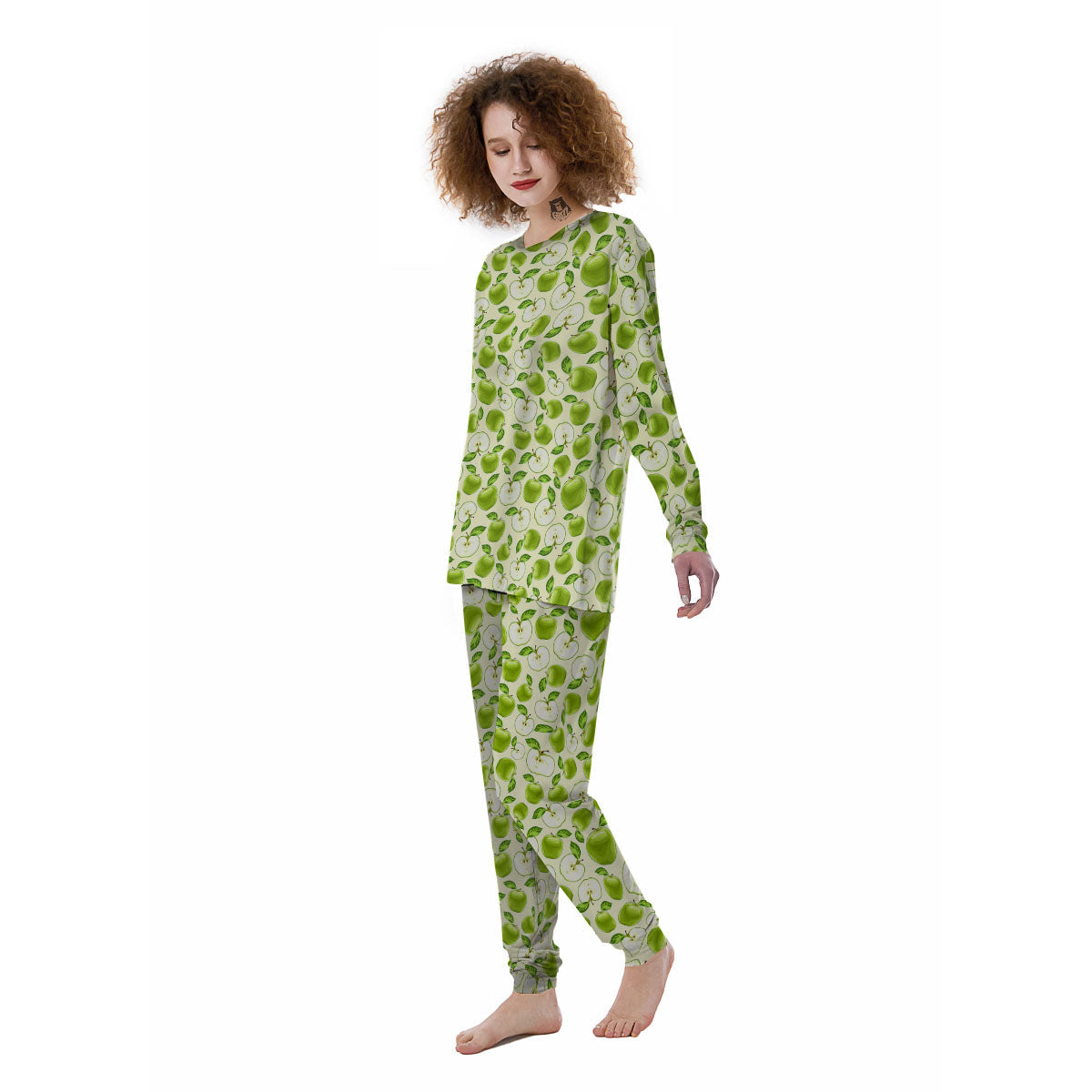 Fruit Green Apple Print Pattern Women's Pajamas-grizzshop