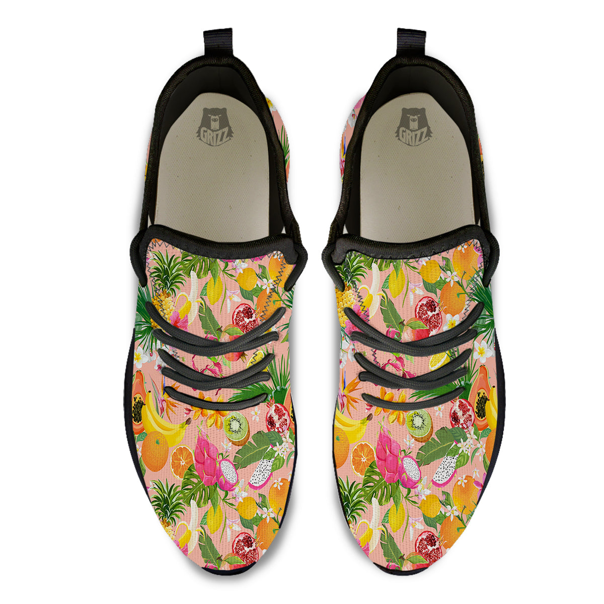 Fruit Leaf Tropical Print Pattern Black Athletic Shoes-grizzshop