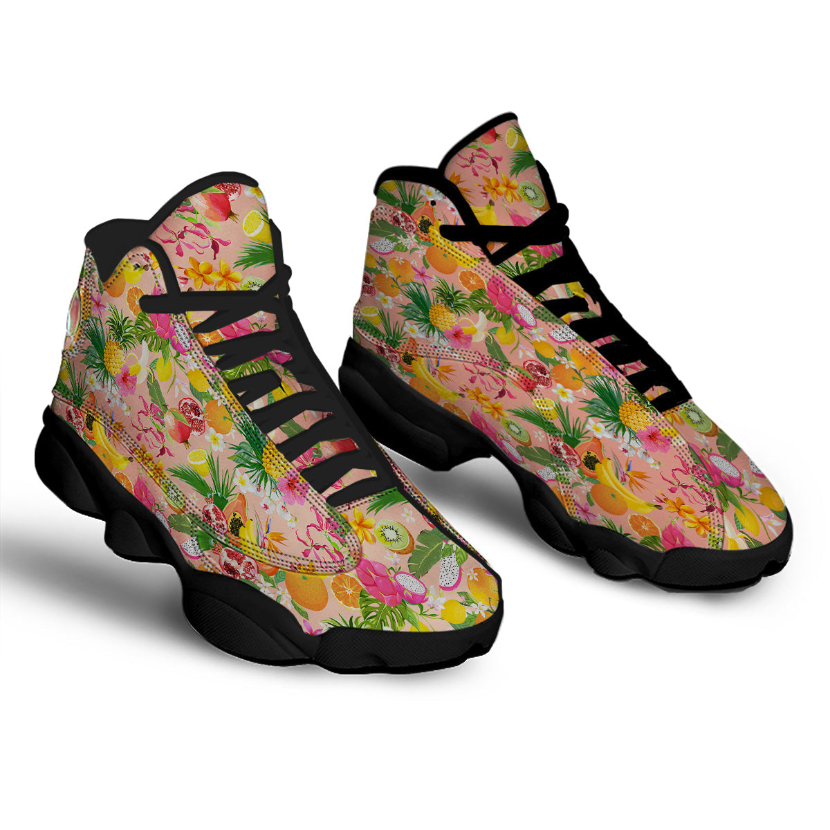 Fruit Leaf Tropical Print Pattern Black Basketball Shoes-grizzshop