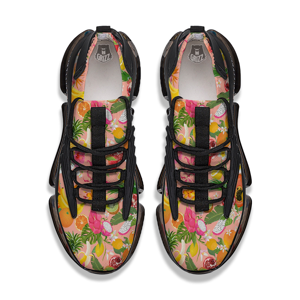 Fruit Leaf Tropical Print Pattern Black Gym Shoes-grizzshop