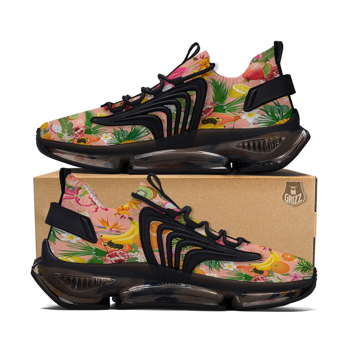 Fruit Leaf Tropical Print Pattern Black Gym Shoes-grizzshop