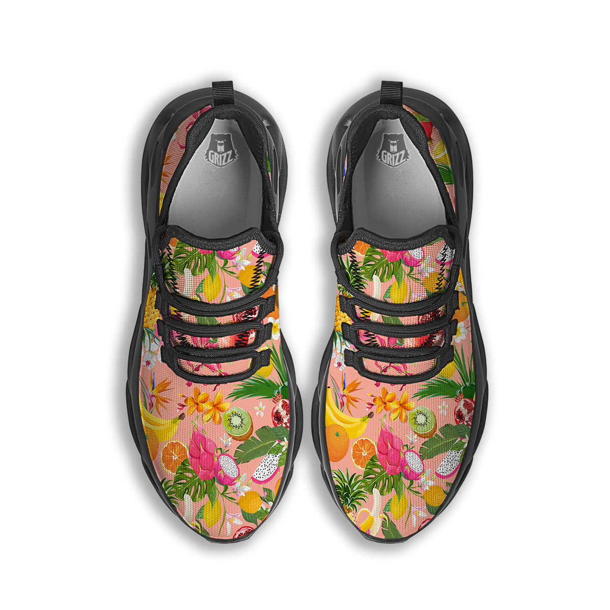 Fruit Leaf Tropical Print Pattern Black Running Shoes-grizzshop