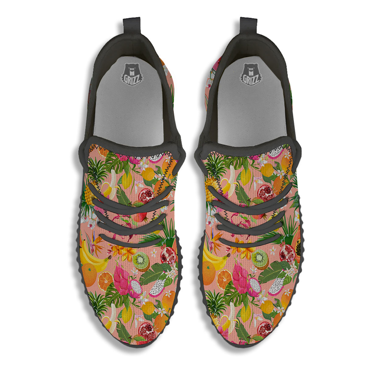 Fruit Leaf Tropical Print Pattern Black Walking Shoes-grizzshop