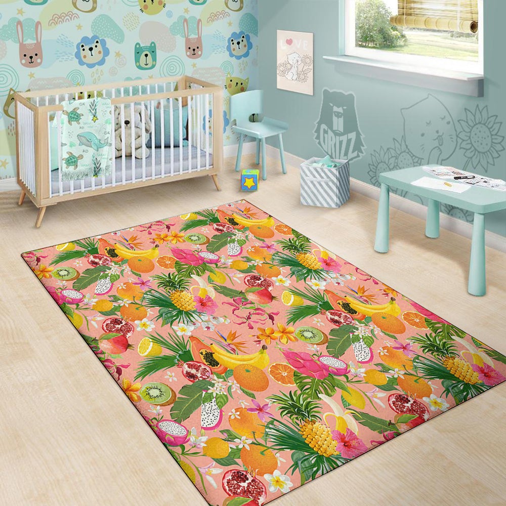 Fruit Leaf Tropical Print Pattern Floor Mat-grizzshop