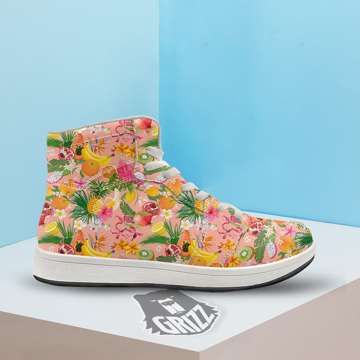 Fruit Leaf Tropical Print Pattern High Top Sneakers-grizzshop