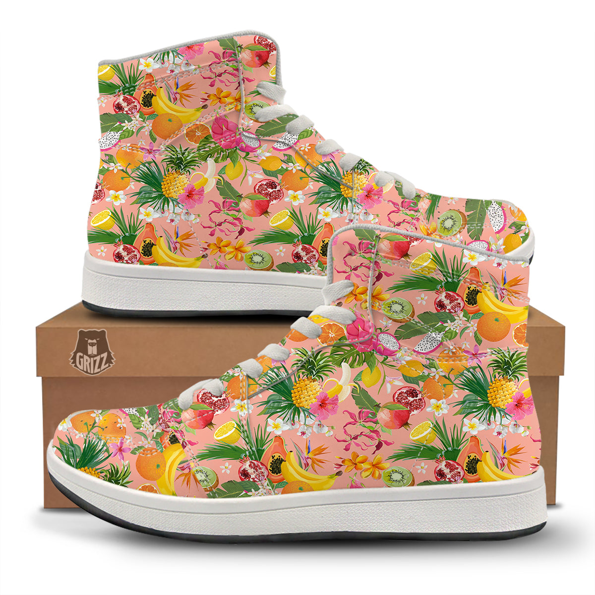 Fruit Leaf Tropical Print Pattern High Top Sneakers-grizzshop